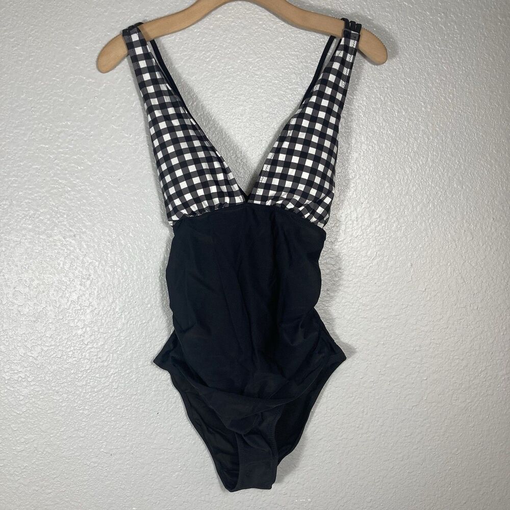 New CUPSHE Black White Checkered Gingham Halter Swimsuit Slimming Large Pin-Up